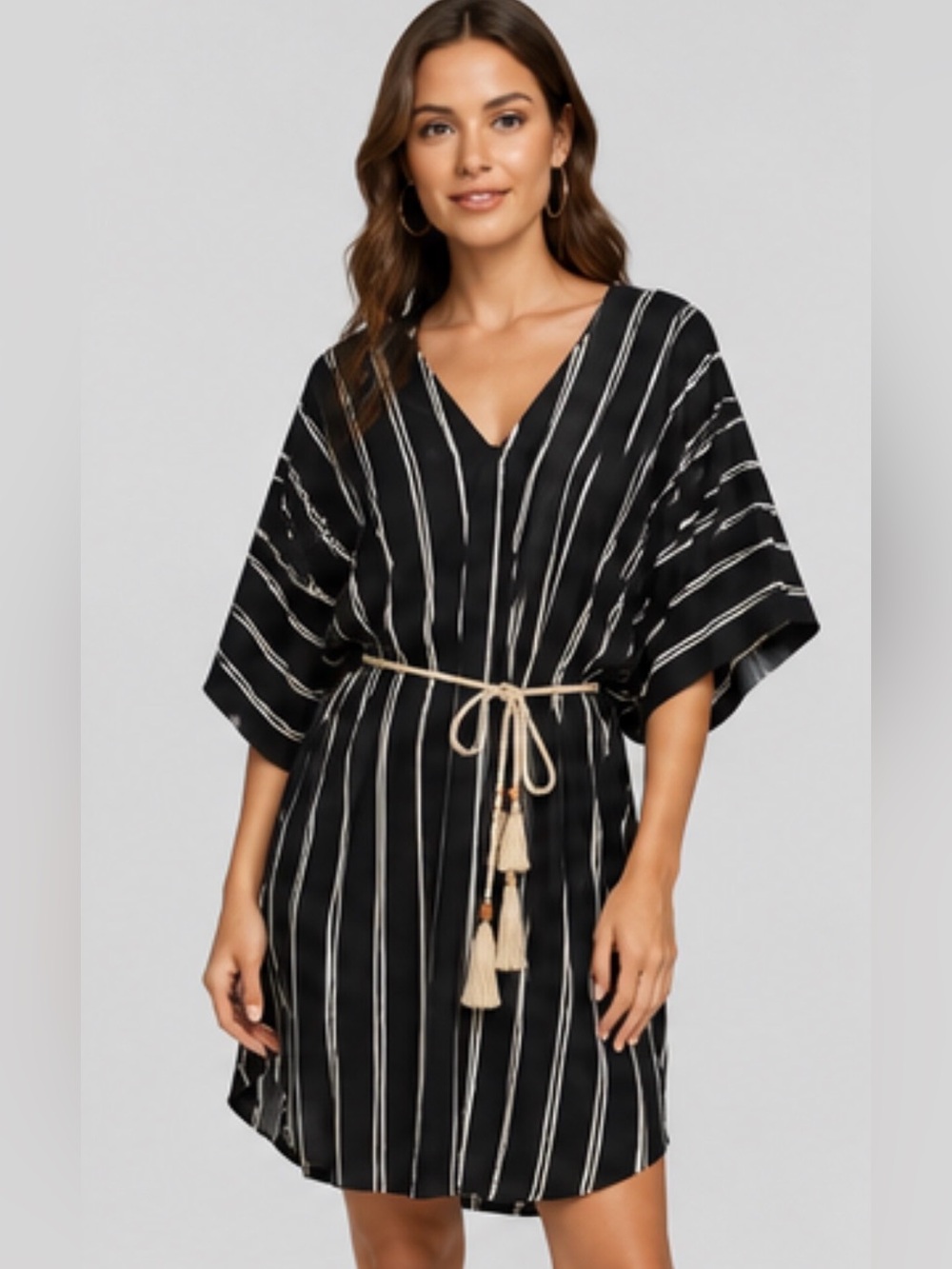 Black and White Striped V-Neck Beach Dress NWT . Made in USA - Picture 5 of 11